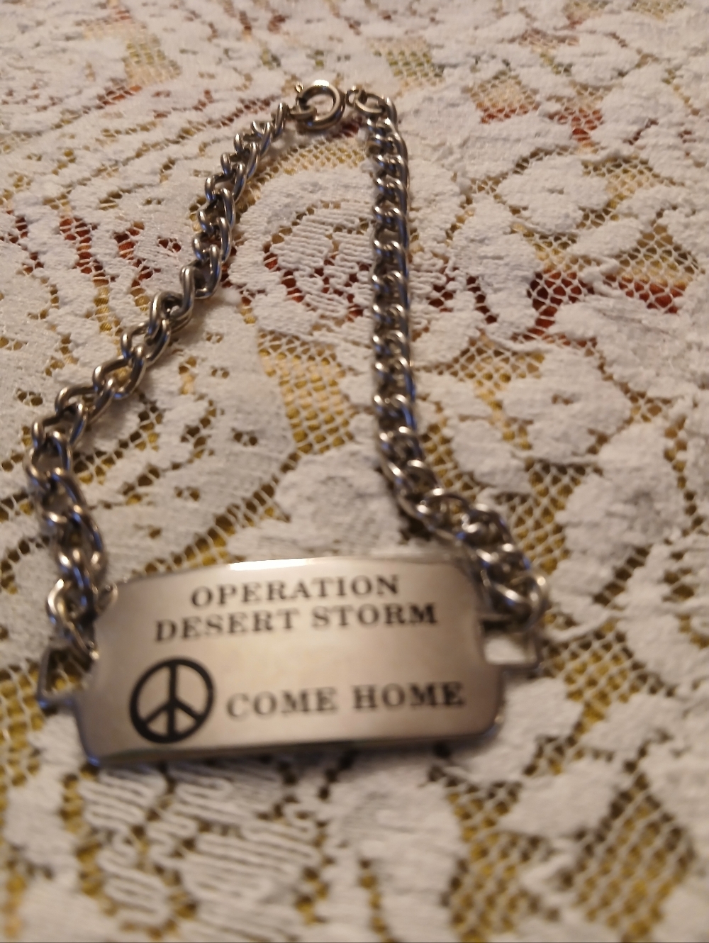 Vintage Operation Desert Storm Peace Come  Home Dog Tag Bracelet 1990s